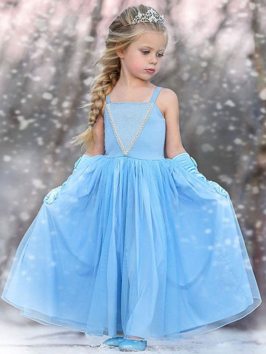 Girls Dresses Blue Kids Princess Straps Party Dress