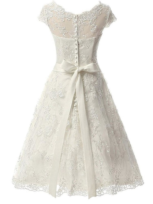 Glamorous Cap Sleeves Covered Button Ribbon Wedding Dresses - wedding dresses