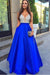 Glamorous Deep V-Neck Sleeveless Floor-length Royal Blue Prom Dress with Beading - Prom Dresses