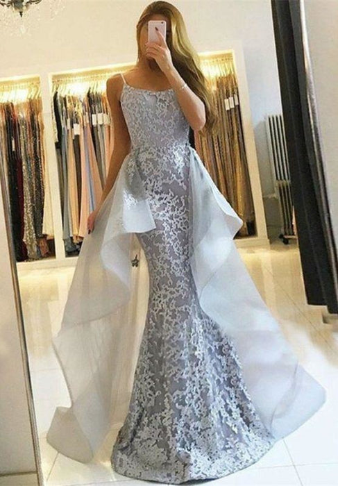 Glamorous Long Sleeves Mermaid Evening Dresses with Train Backless Lac –  Dbrbridal