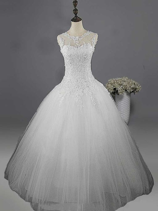 Glamorous Lace Ball Gown Tulle Wedding Dresses - Pure White / Floor Length - wedding dresses