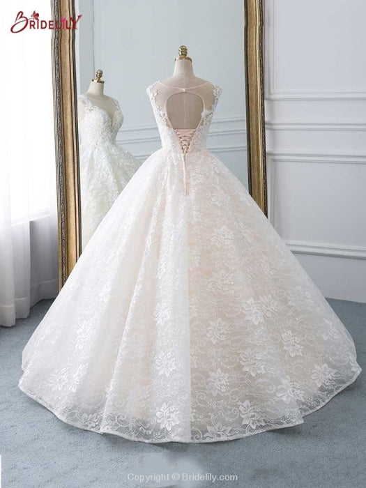 Glamorous Lace Tulle Ball Gown Wedding Dresses - wedding dresses