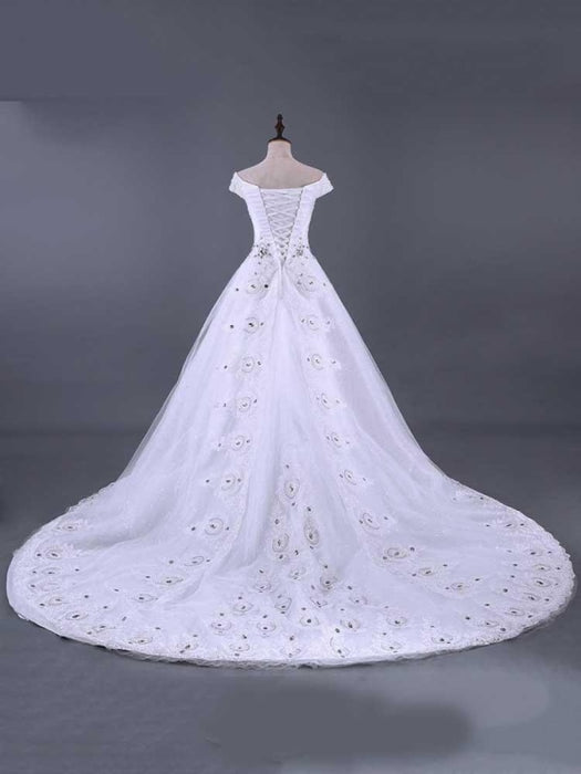 Glamorous Lace-up Beaded Ball Gown Wedding Dresses - wedding dresses