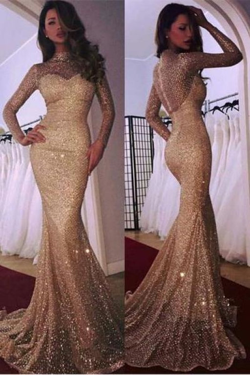 Glamorous Long Sleeve Evening Dress | 2020 Mermaid Prom With Sequins - Prom Dresses
