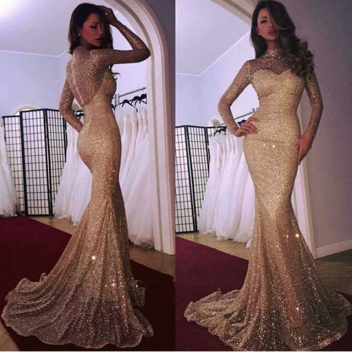 Glamorous Long Sleeve Evening Dress | 2020 Mermaid Prom With Sequins - Prom Dresses