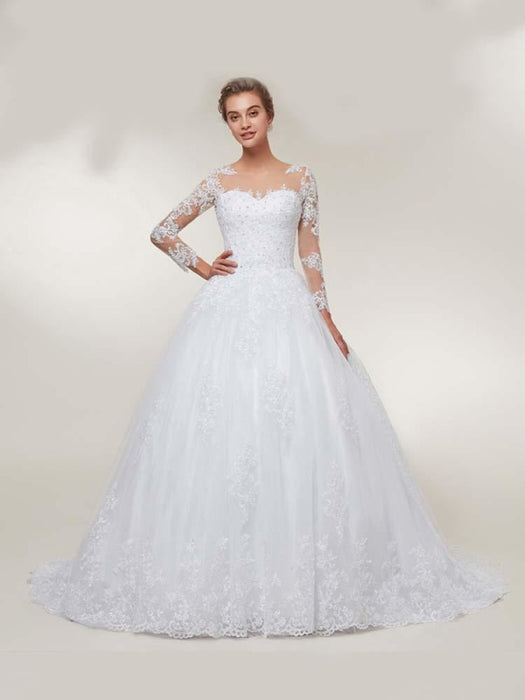 Glamorous Long Sleeves Lace-Up Ball Gown Wedding Dresses - wedding dresses