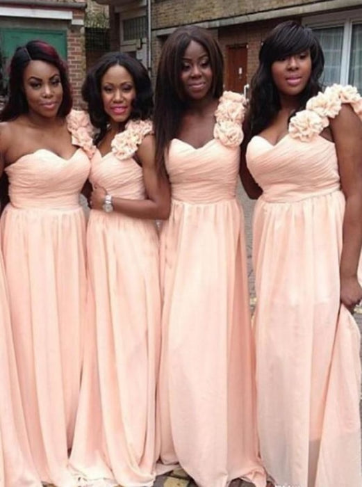 Glamorous One Shoulder Sweep Train Pink Bridesmaid Dress - Bridesmaid Dresses