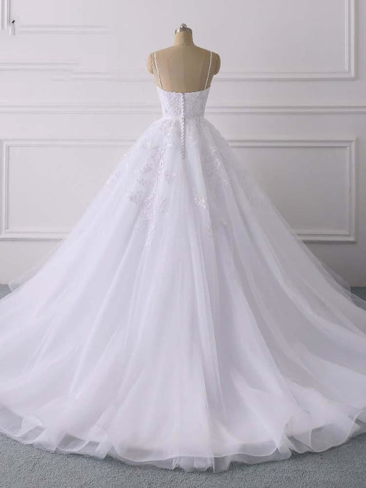 Glamorous Spaghetti Straps V-Neck Tulle Wedding Dresses - wedding dresses