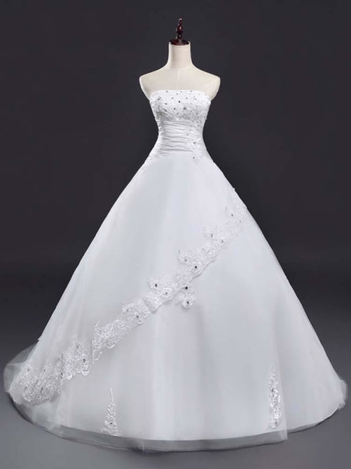Glamorous Strapless Lace-Up Beaded Ball Gown Wedding Dresses - wedding dresses