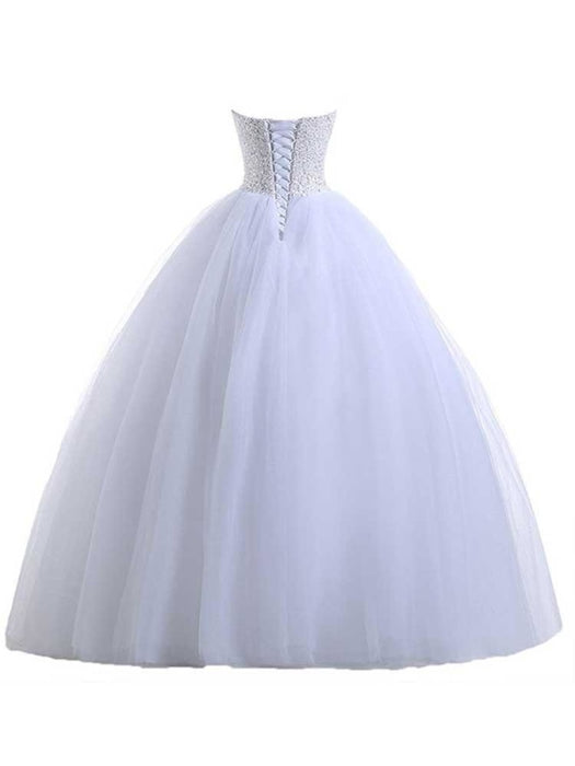 Glamorous Sweetheart Beaded Ball Gown Tulle Wedding Dresses - wedding dresses