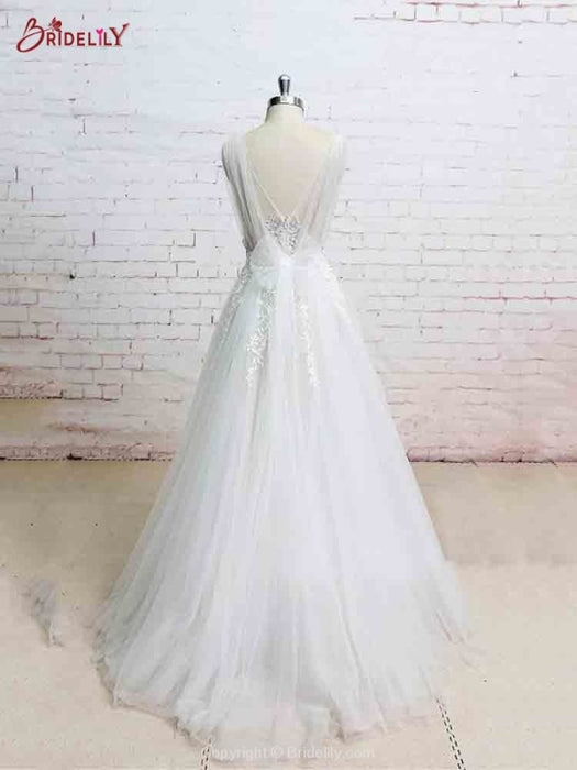 Glamorous V-Neck Backless Floor-Length Wedding Dresses - wedding dresses