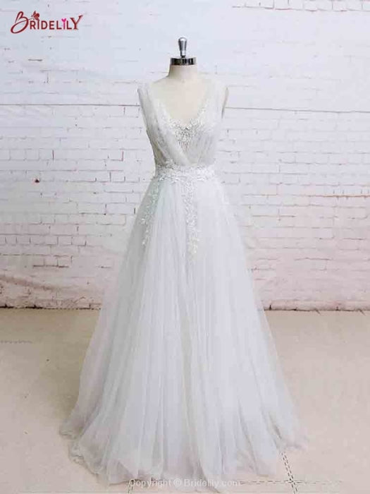 Glamorous V-Neck Backless Floor-Length Wedding Dresses - wedding dresses