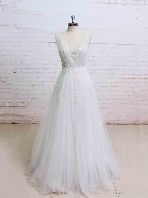 Glamorous V-Neck Backless Floor-Length Wedding Dresses - Ivory / Floor Length - wedding dresses
