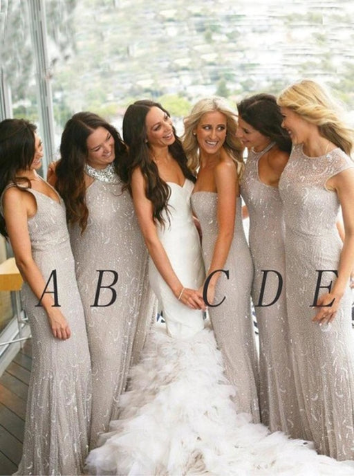 Glitter Mermaid Sweetheart Floor-Length Light Grey Tulle Bridesmaid Dress - Bridesmaid Dresses