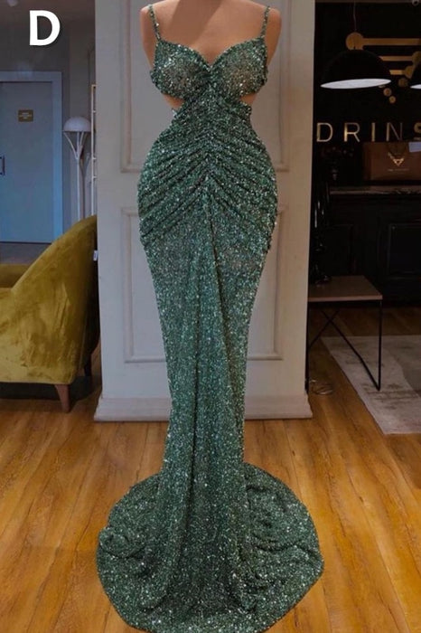 Glitter Off the Shoulder Slim Mermaid Prom Dress Sleeveless Mermaid Evening Gowns - Prom Dresses