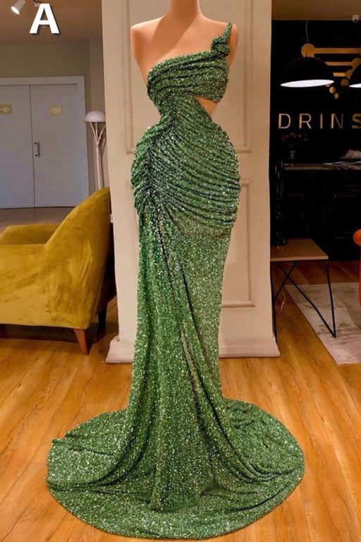 Glitter Off the Shoulder Slim Mermaid Prom Dress Sleeveless Mermaid Evening Gowns - Prom Dresses
