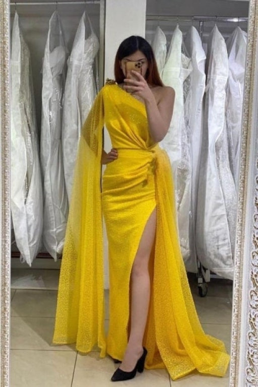 Glitter Yellow Evening Dresses Long Prom dresses - Prom Dresses