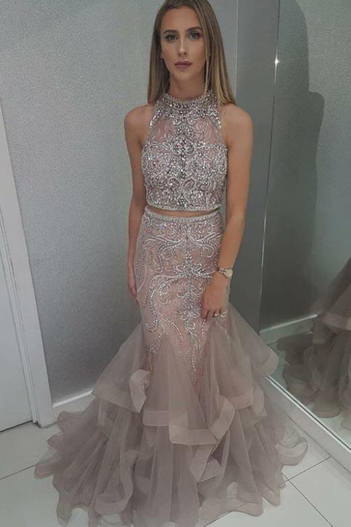 Glorious Graceful Eye-catching Two Piece Sleeveless Prom with Beading Floor Length Tulle Evening Dress - Prom Dresses