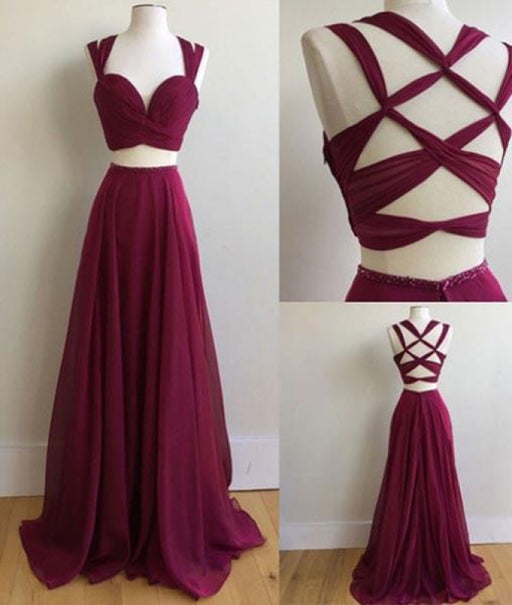 Glorious Latest Sexy Two Pieces Sleeveless Sweetheart Band Chiffon Criss-Cross Straps Prom Dresses - Prom Dresses