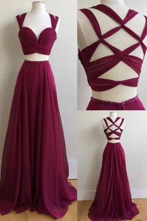 Glorious Latest Sexy Two Pieces Sleeveless Sweetheart Band Chiffon Criss-Cross Straps Prom Dresses - Prom Dresses