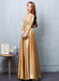 Gold Evening Dress Satin Prom Dress Lace Applique Wedding Guest Dresses Sash A Line Maxi Mother's Dress wedding guest dress