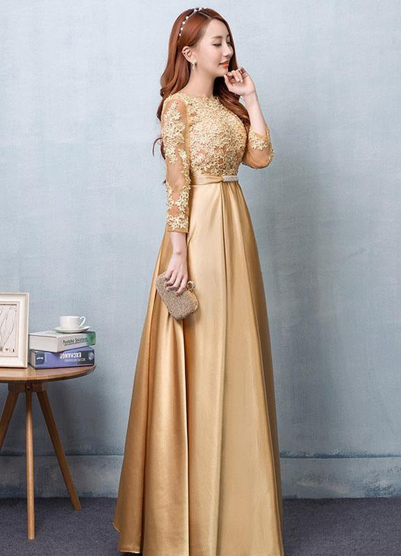 Lace Applique Wedding Guest Dresses A Line Maxi Mother's Dress-Bridelily