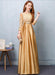 Gold Evening Dress Satin Prom Dress Lace Applique Wedding Guest Dresses Sash A Line Maxi Mother's Dress wedding guest dress