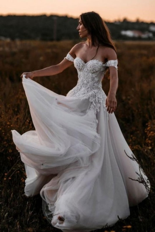 Gorgeous A-line Off-the-shoulder Wedding Dresses with Lace - Prom Dresses