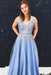 Gorgeous A-Line V Neck Appliques Sleeveless Sky Blue Beading Long Prom Dress - Prom Dresses