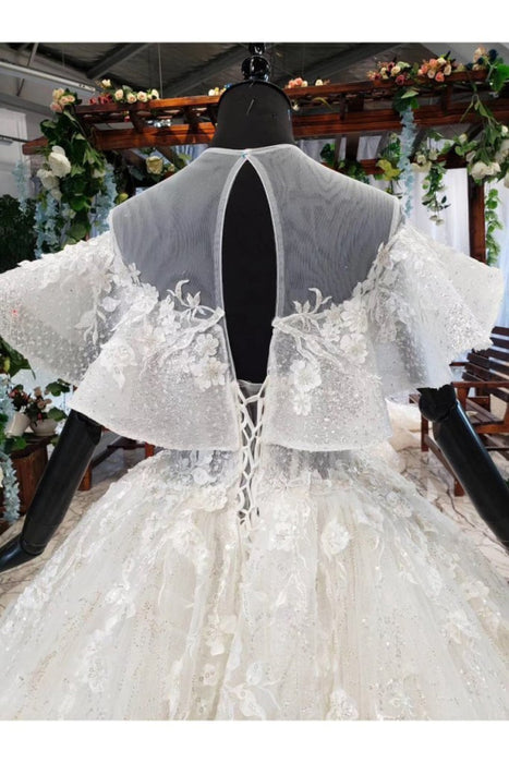 Off The Shoulder Long Sleeve Ball Gown Wedding Dress - Bridelily Off The Shoulder Long Sleeve Ball Gown Wedding Dress - Bridelily