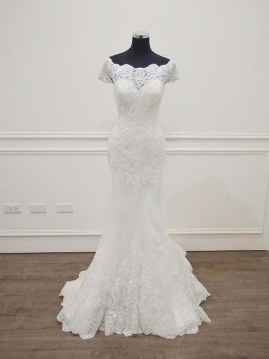 Gorgeous Bateau Lace Mermaid Sweep Train Wedding Dresses - wedding dresses