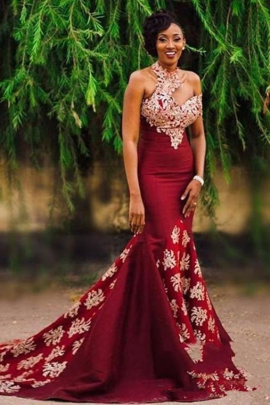 Gorgeous Burgundy Mermaid Prom Dress Long Appliqued Sleeveless Evening Dresses - Prom Dresses