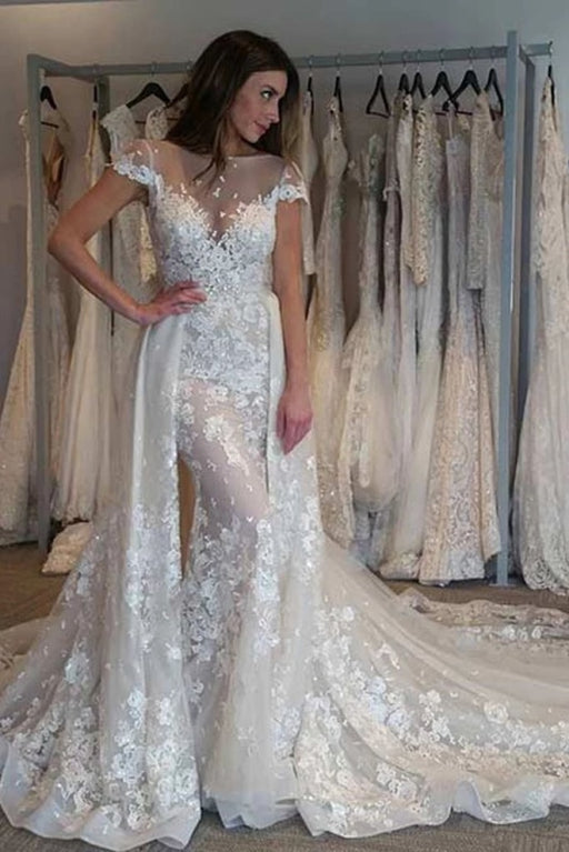 Modest Mermaid Wedding Dresses with Detachable Sleeves VW1468 – Viniodress