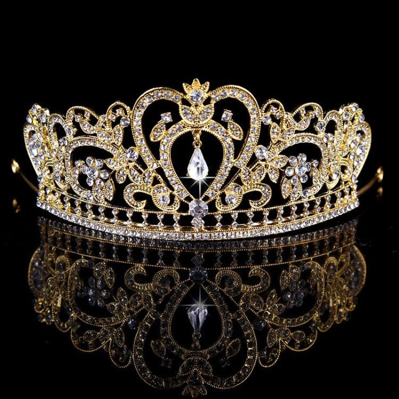 Gorgeous Crystal Rhinestone Queen Tiaras | Bridelily - gold - tiaras