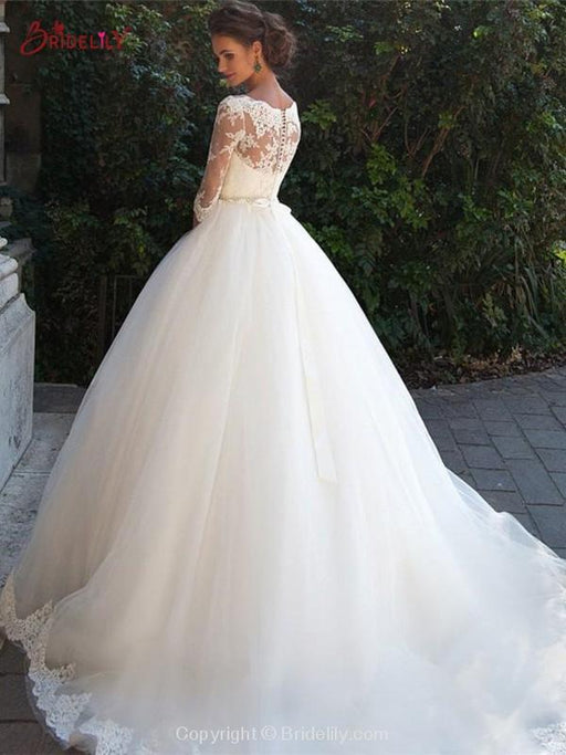 Gorgeous Half Sleeves Covered Button Ball Gown Wedding dresses - wedding dresses