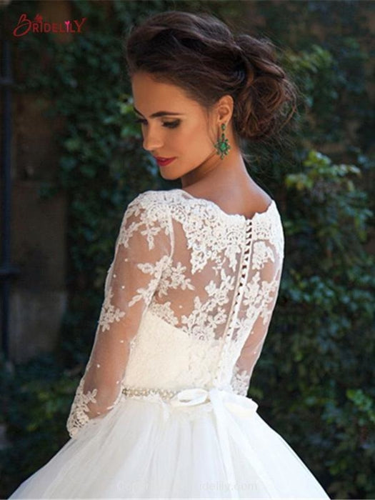 Gorgeous Half Sleeves Covered Button Ball Gown Wedding dresses - wedding dresses