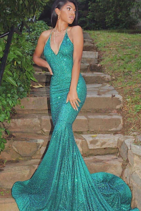 Gorgeous Halter Sleeveless Sparkly Shiny Mermaid Prom Dresses - Prom Dresses