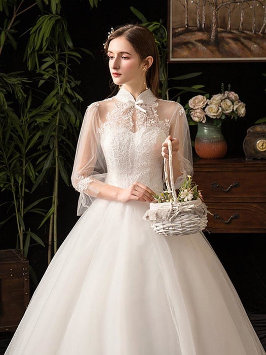 High Neck Sleeveless Tulle Wedding Dresses Lace Appliques Back Bridal Gowns  - Wedding Dresses - Aliexpress