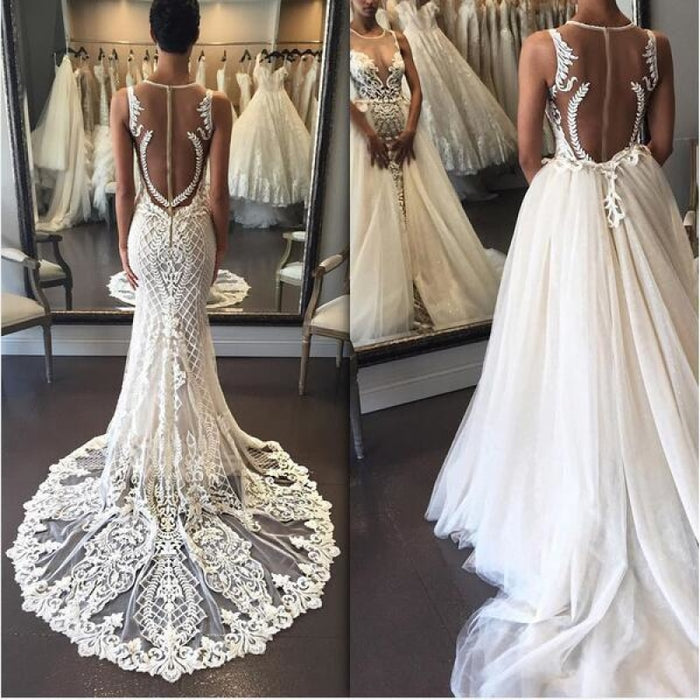 Backless Lace/Tulle Beach Wedding Dress Fashion Bridal Gown TN205