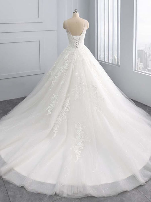Gorgeous Lace-Up Sweep Train Ball Gown Wedding Dresses - wedding dresses