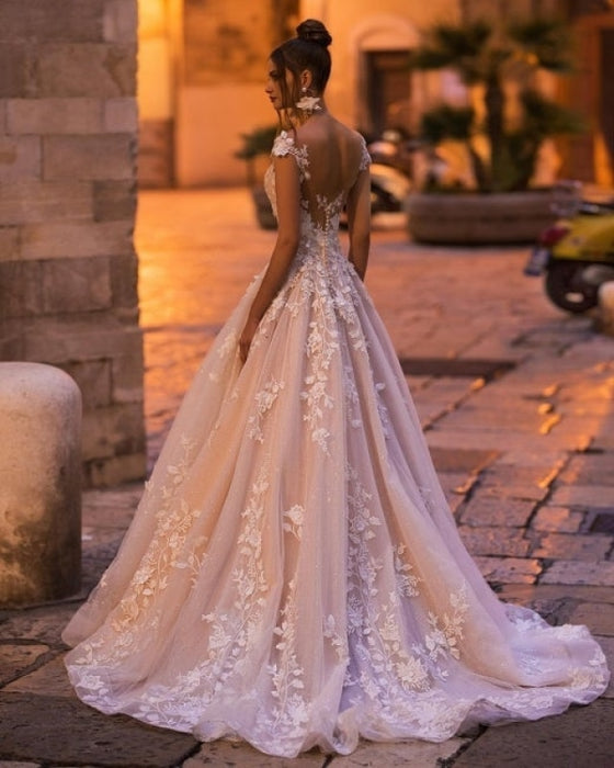 Gorgeous lace wedding dresses A line Sleeveless Tulle Bridal Dress Floor Length - Wedding Dresses
