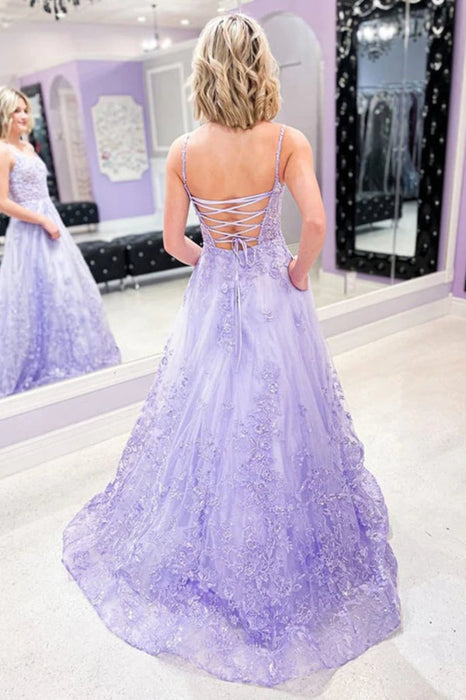 Gorgeous Lilac Lace Floral Long Prom Dresses, Lavender Lace Formal Eve Bridelily Gorgeous Lilac Lace Floral Long Prom Dresses, Lavender Lace Formal Eve Bridelily