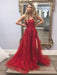 Gorgeous Long Appliques Burgundy Lace Prom Dresses with High Slit, Burgundy Lace Formal Dresses, Burgundy Evening Dresses