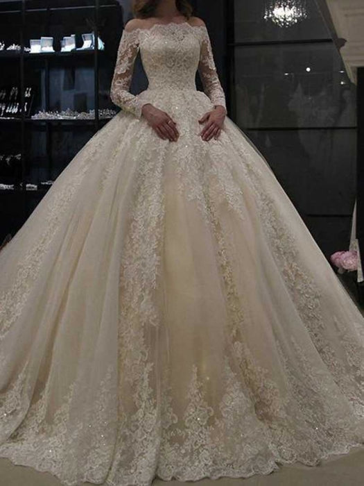 Gorgeous Long Sleeves Lace Ball Gown Wedding Dresses - wedding dresses