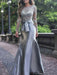 Gorgeous Mermaid Long Sleeves Gray Beaded Long Prom Dresses, Mermaid Gray Formal Dresses, Beaded Gray Evening Dresses 