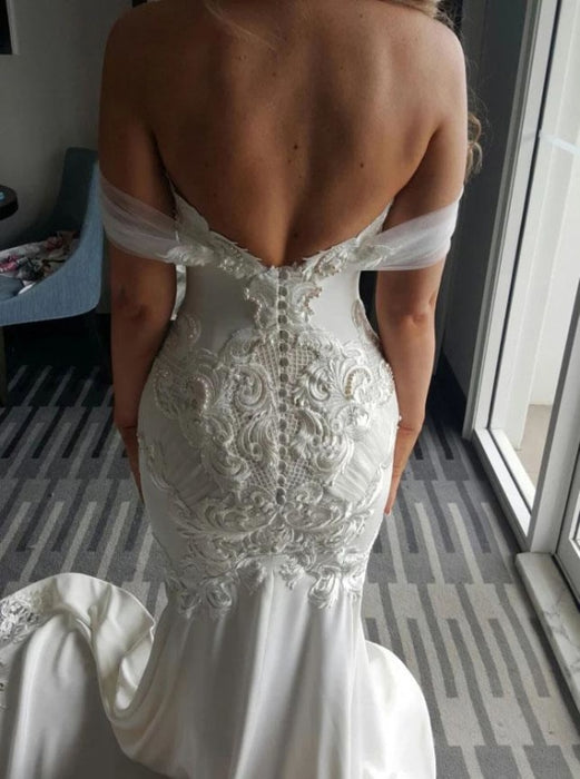Gorgeous Mermaid Off the Shoulder Lace Appliques Wedding Dress - Wedding Dresses