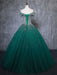 Gorgeous Off Shoulder Beaded Green Tulle Long Prom Dresses, Beaded Green Formal Evening Dresses, Beaded Ball Gown 