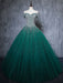 Gorgeous Off Shoulder Beaded Green Tulle Long Prom Dresses, Beaded Green Formal Evening Dresses, Beaded Ball Gown 