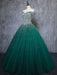 Gorgeous Off Shoulder Beaded Green Tulle Long Prom Dresses, Beaded Green Formal Evening Dresses, Beaded Ball Gown 