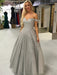Gorgeous Off Shoulder Silver Grey Sequins Long Prom Dresses, Off Shoulder Grey Formal Evening Dresses